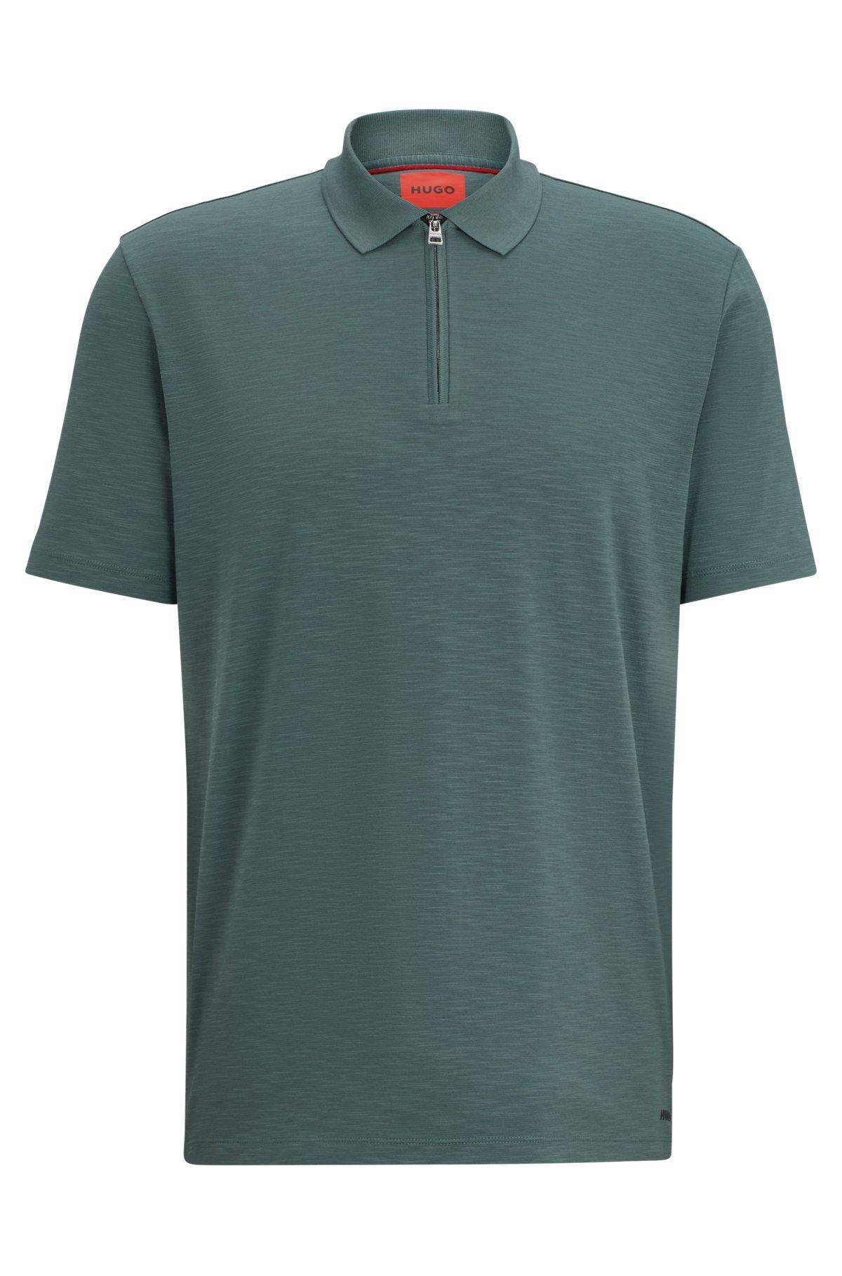 Cotton-blend polo shirt with zip placket Product Image