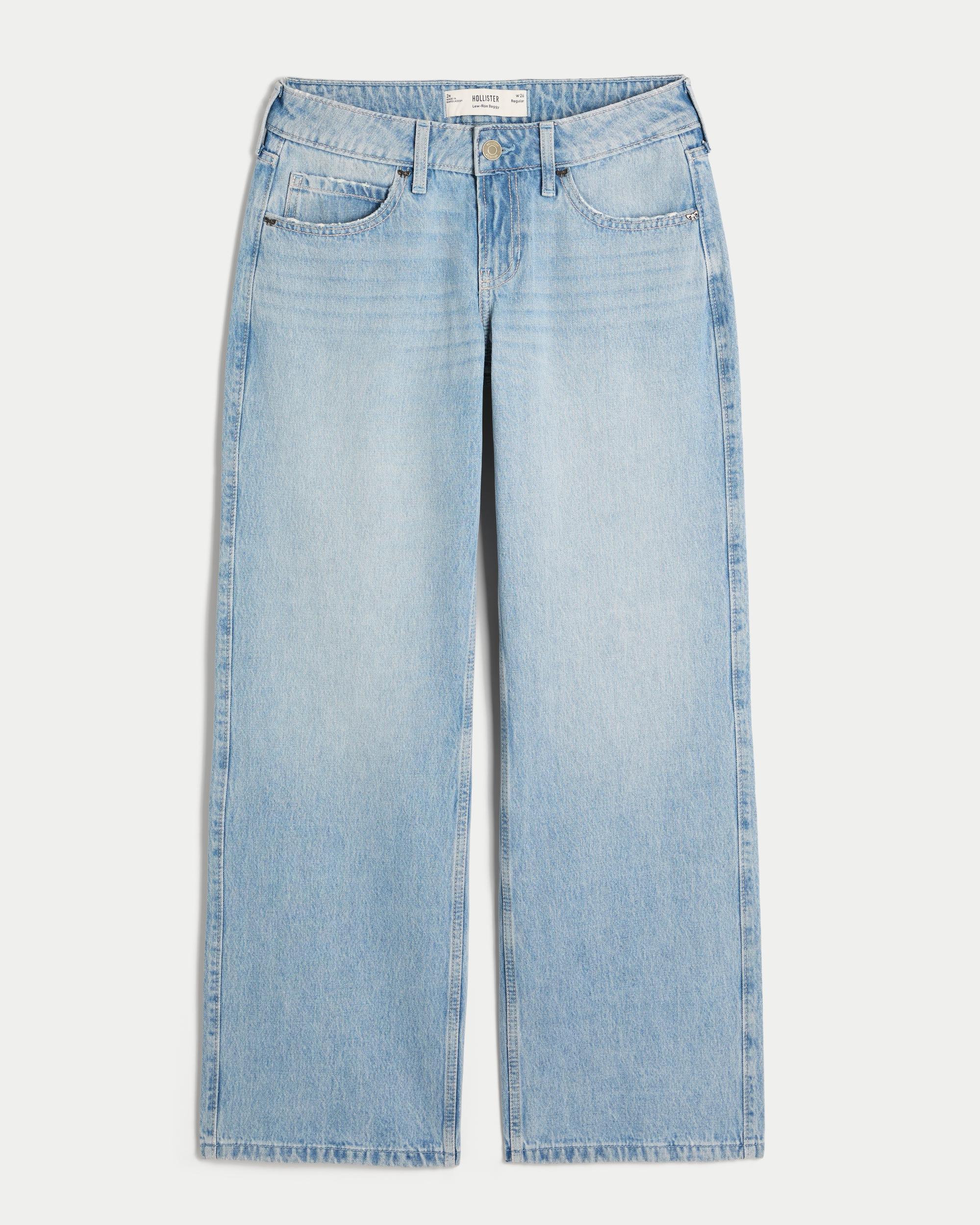 Low-Rise Light Wash Studded Bows Baggy Jeans Product Image