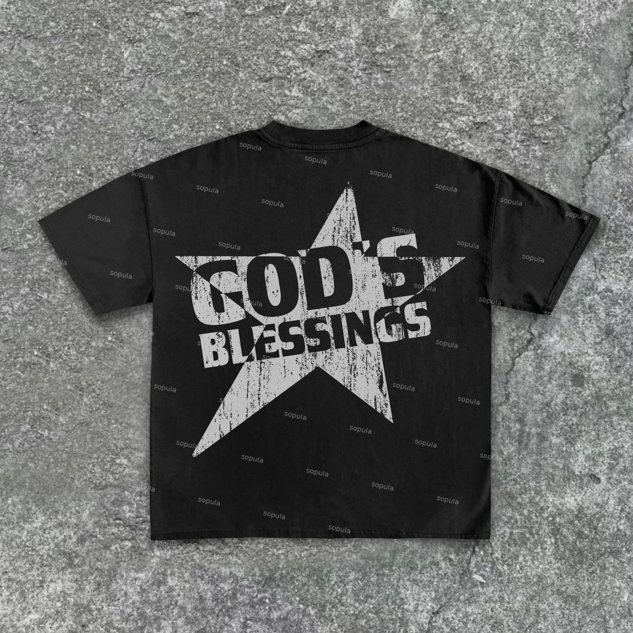 Men's God S Blessings Alphabet Slogan Print Cotton T-Shirt Product Image