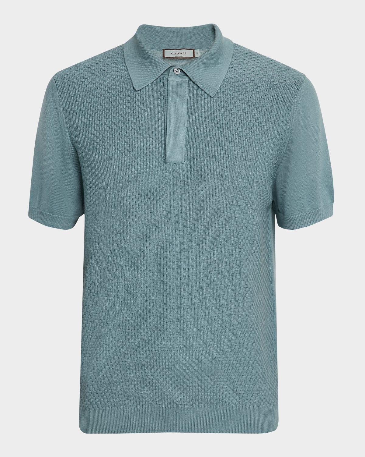 Mens Cotton-Modal Waffle Knit Polo Sweater Product Image