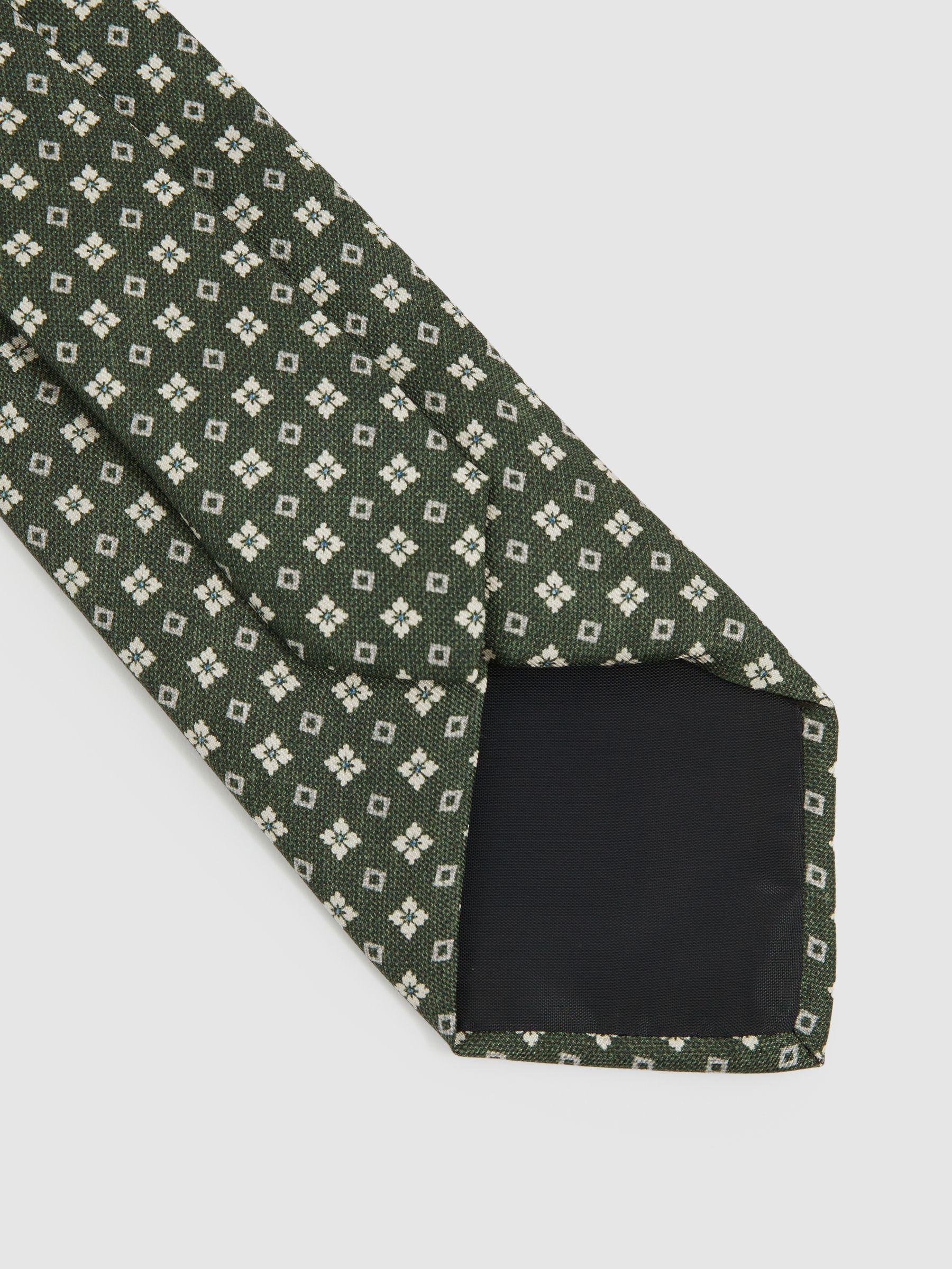 Silk Medallion Print Tie in Olive Product Image