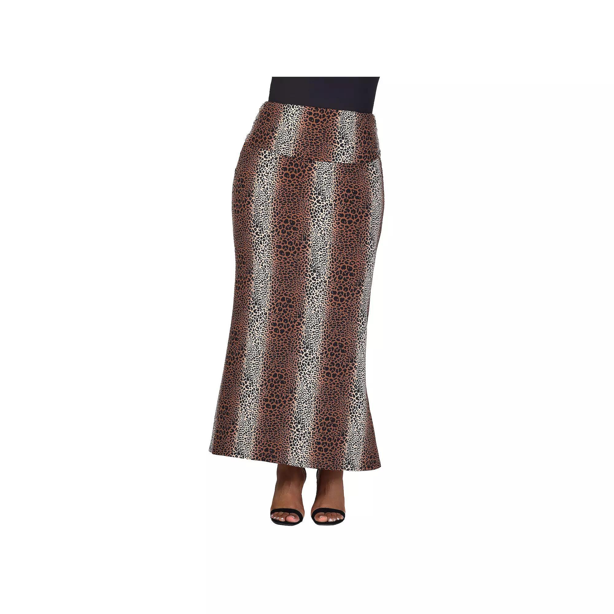 Plus Size 24Seven Comfort Apparel Animal Print Foldover Waist Maxi Skirt, Women's, Size: 3XL, Brown Team Product Image