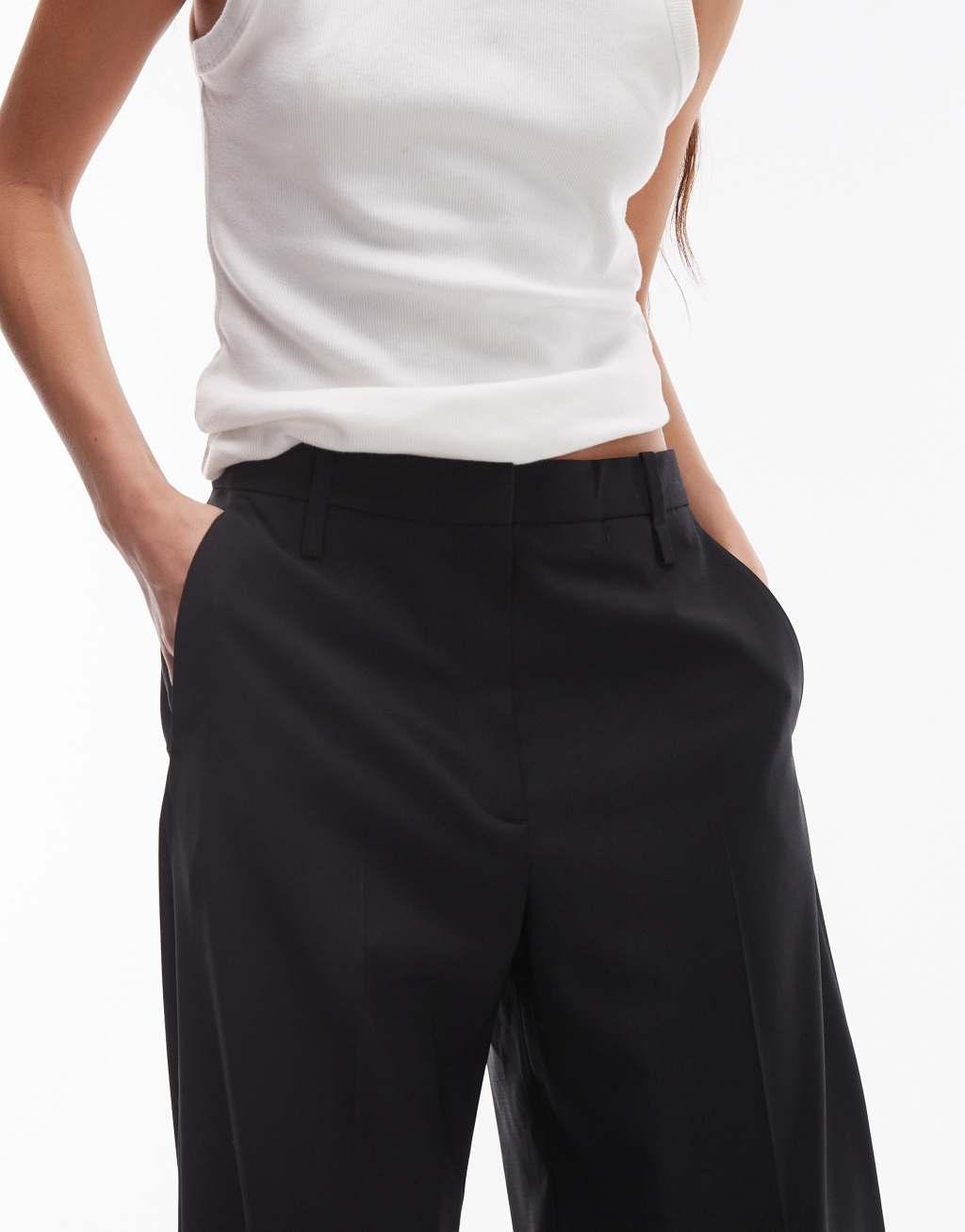 ARKET wool blend stretch straight leg pants with flat front in black Product Image