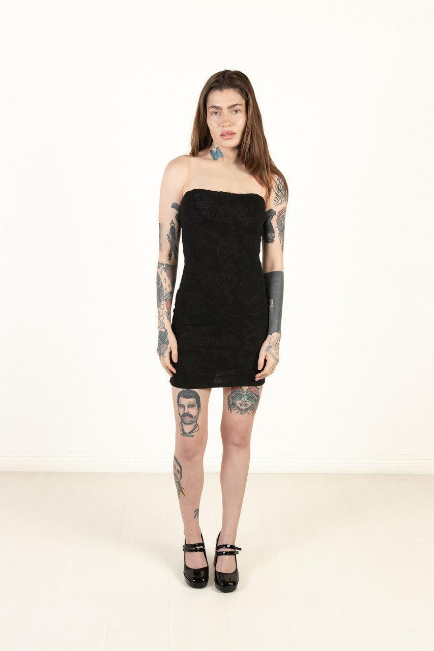 Black Jacquard Bustier Clear Straps Mini Dress Product Image