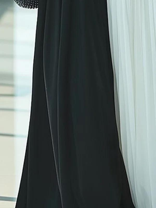 High Waisted Loose Contrast Color Pleated Mock Neck Maxi Dresses Product Image