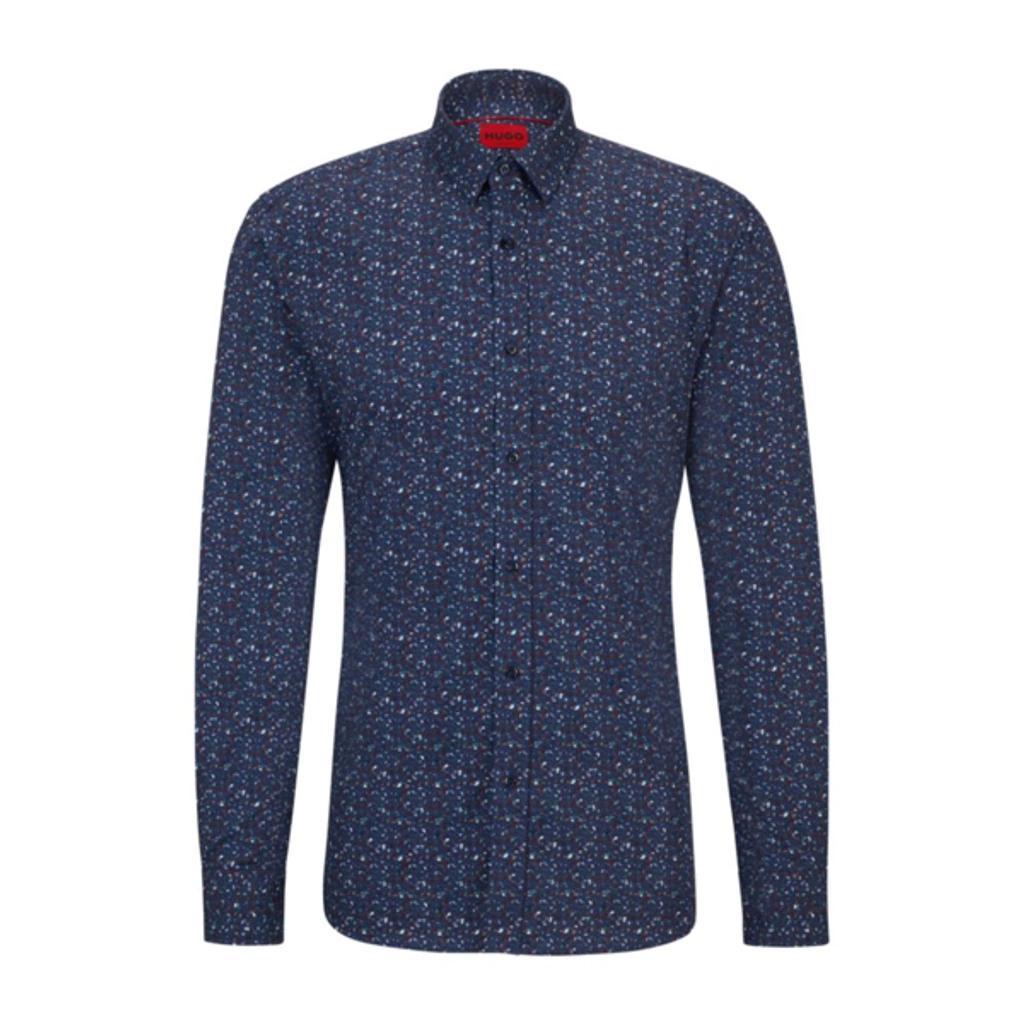 HUGO BOSS Extra-slim-fit Shirt In Abstract-print Cotton Canvas In Blue Product Image