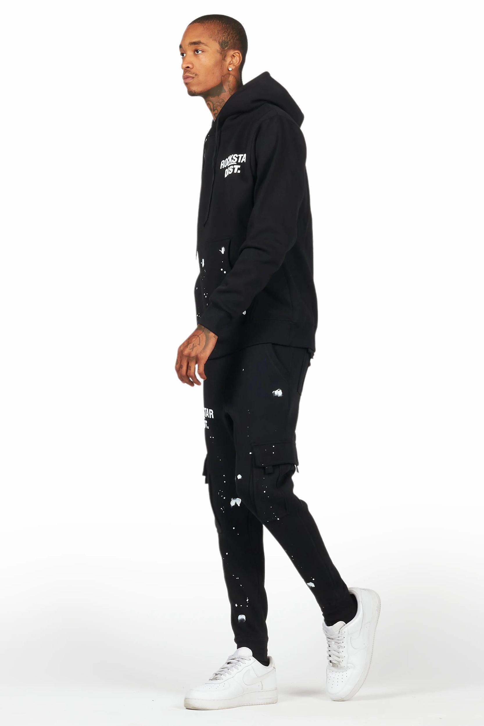 Raffer Black Hoodie/Jogger Cargo Sweat Pant Set Male Product Image