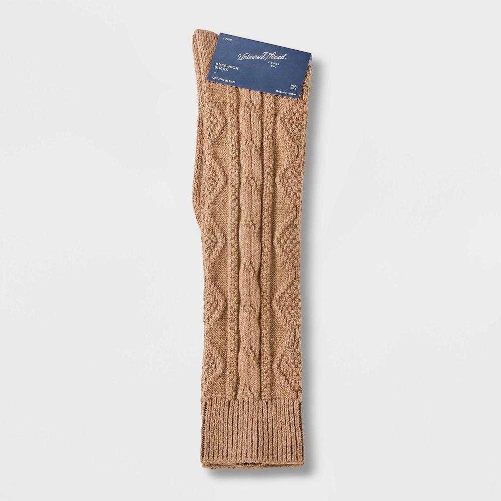 Women's Cotton Blend Cable Knee High Boot Socks - Universal Thread™ Tan Heather 4-10 Product Image