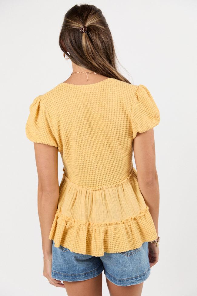 Rays Of Hope Yellow Waffle and Gauze Babydoll Top SALE Product Image