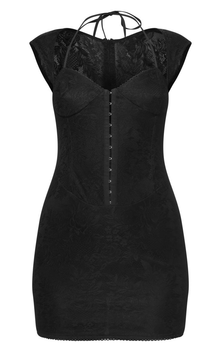Black Lace Cup Detail Short Sleeve Mini Dress Product Image