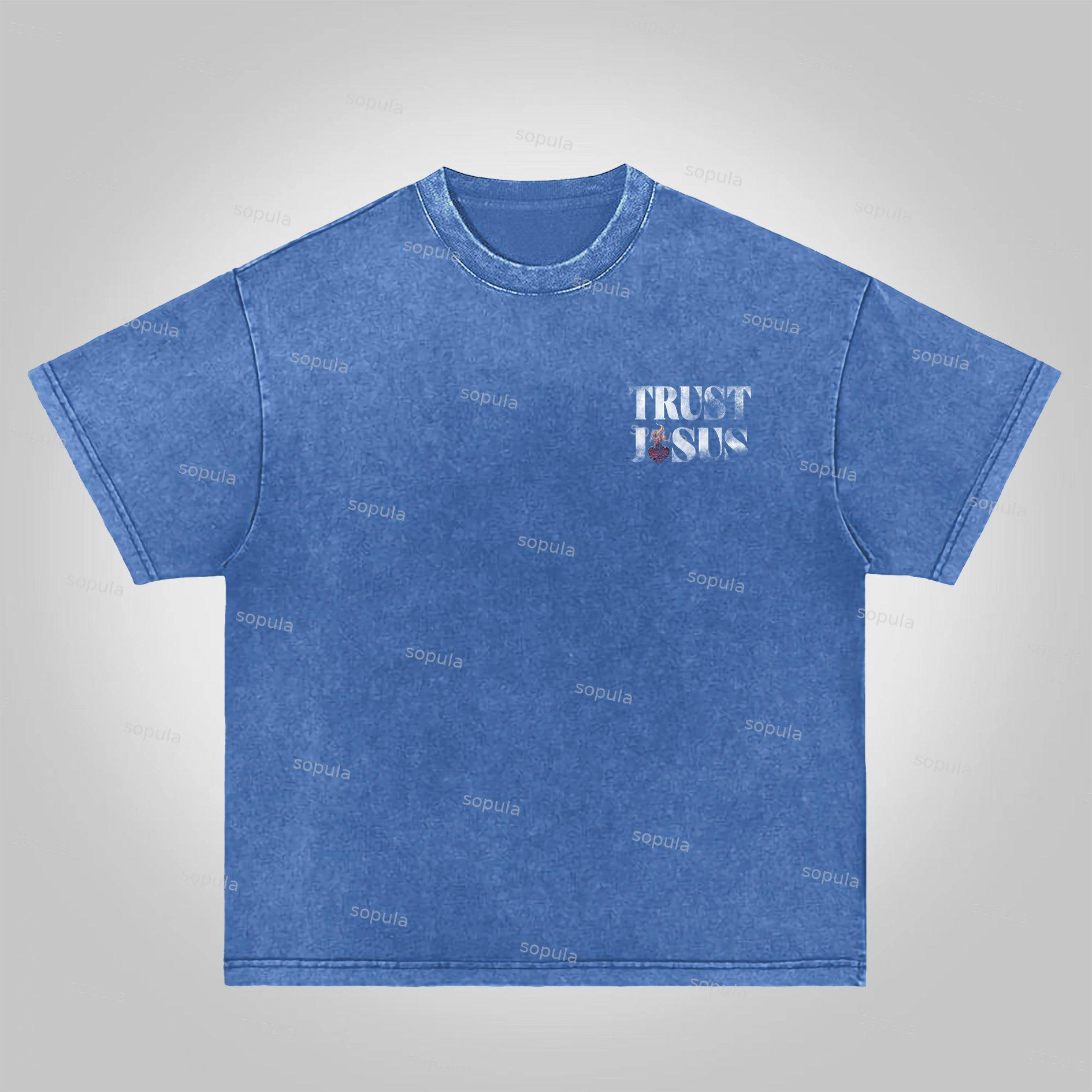 Sopula Trust Jesus Vintage Slogan Graphics Acid Washed T-Shirt Product Image