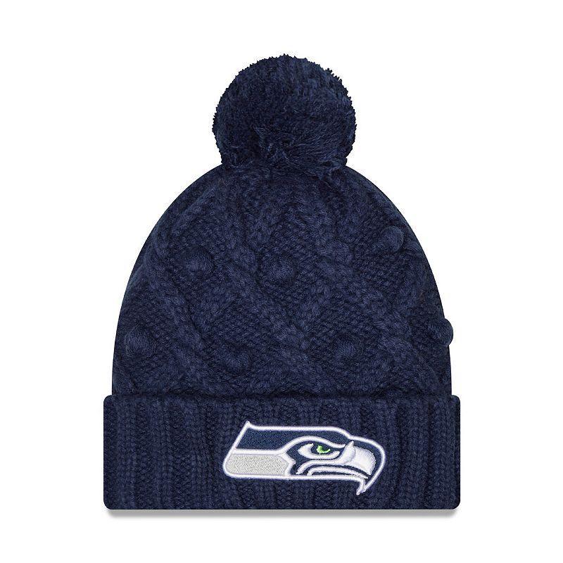 Women's New Era College Navy Seattle Seahawks Toasty Cuffed Knit Hat with Pom, Blue Product Image
