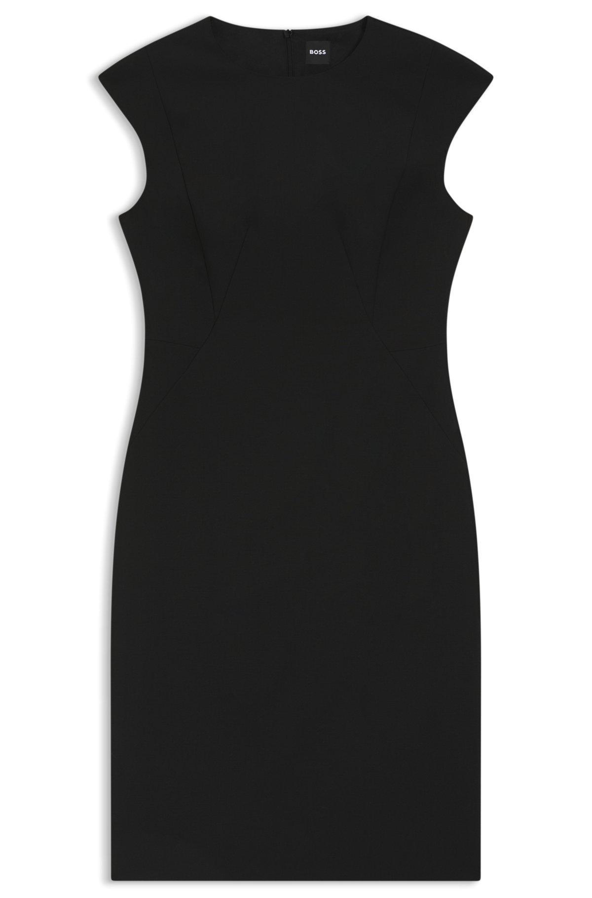 BOSS - Slim-fit dress in virgin wool with cap sleeves - Black Product Image