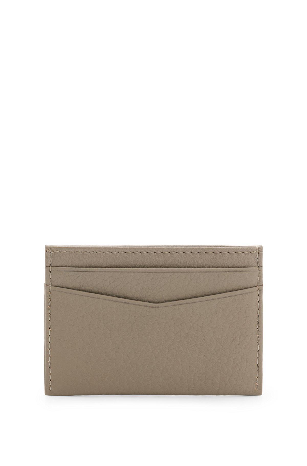 Card holder in grained leather with metallic logo lettering Product Image