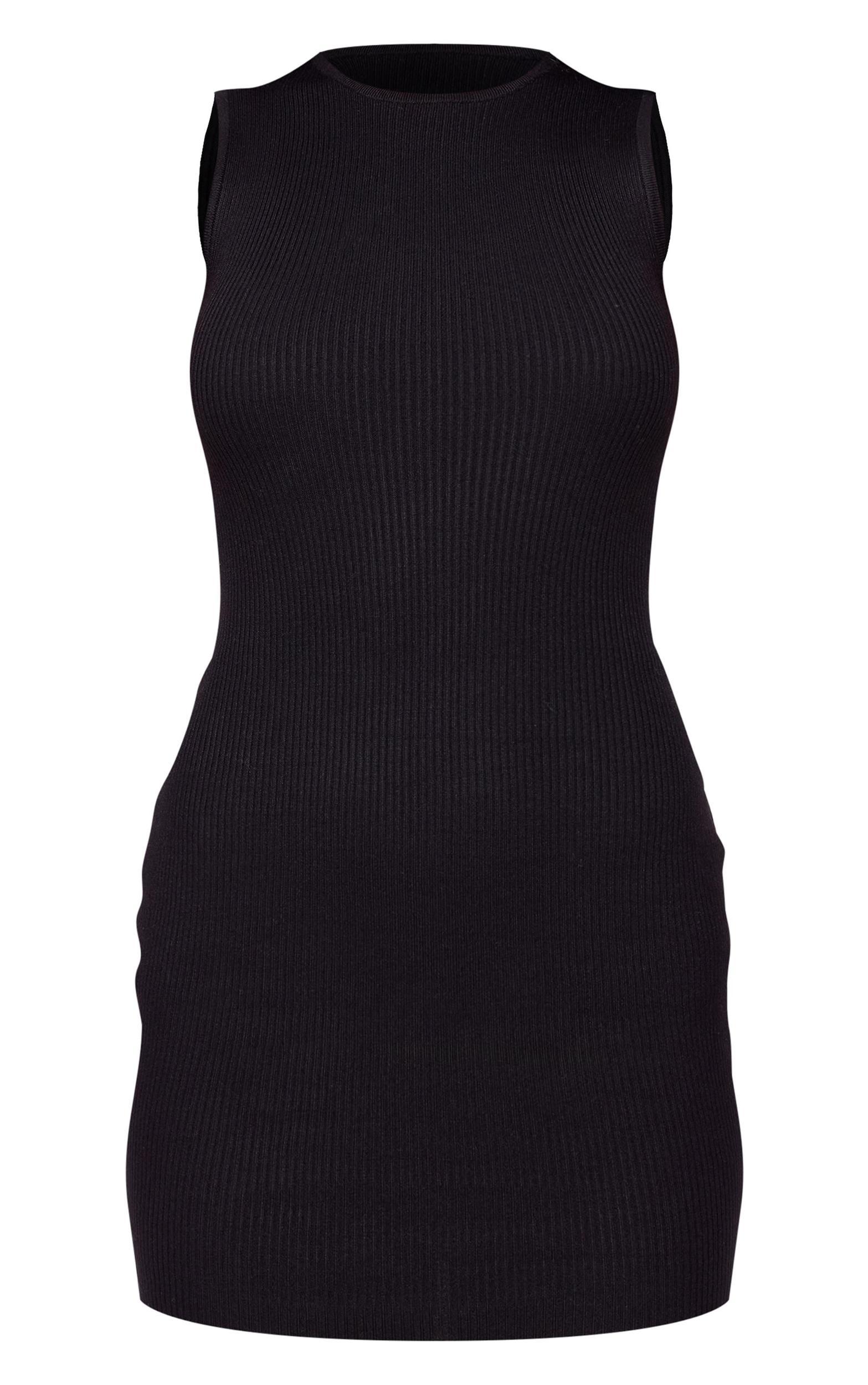 Black Basic Knitted Bodycon Dress Product Image