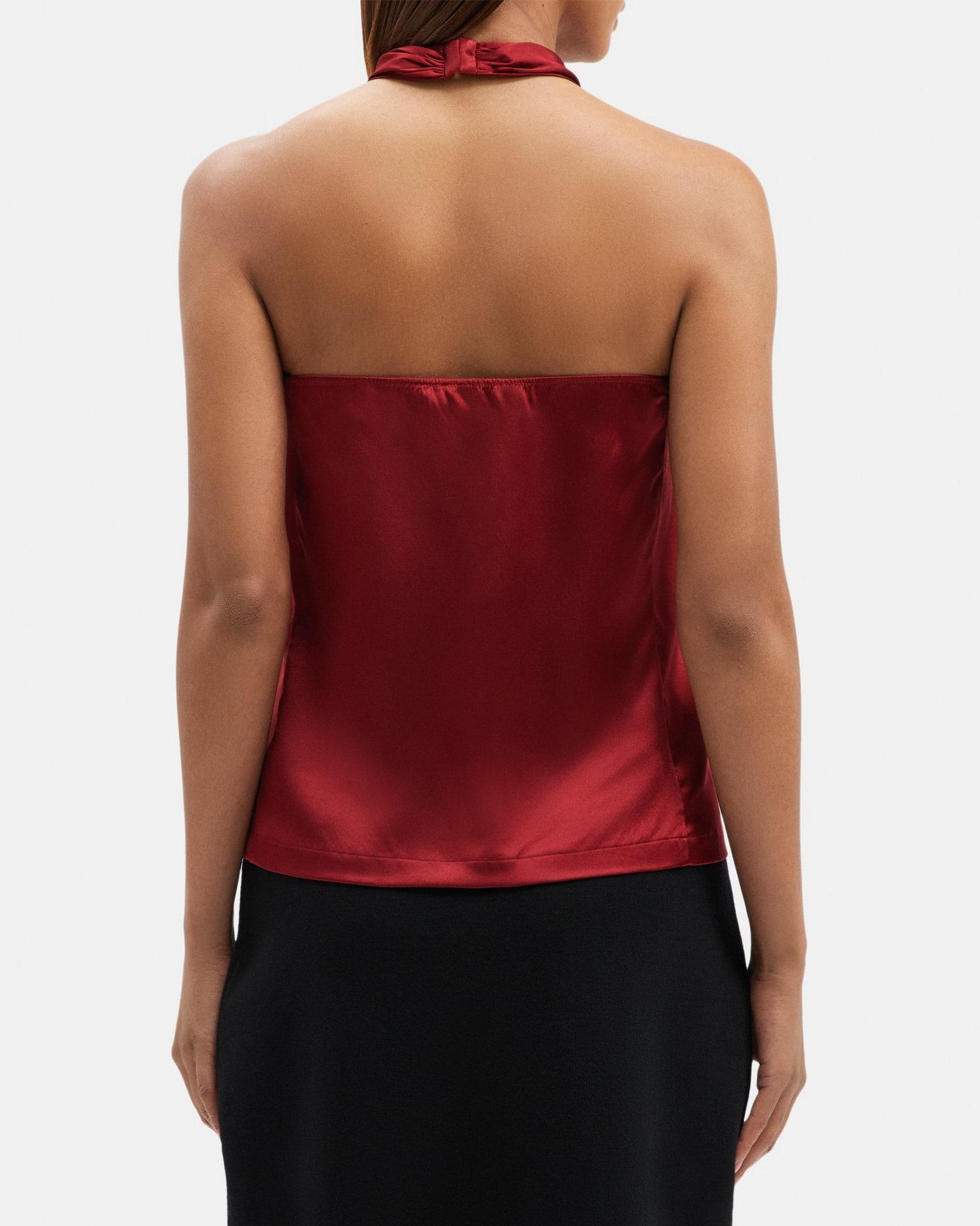 Cross-Front Halter Top in Stretch Satin Product Image