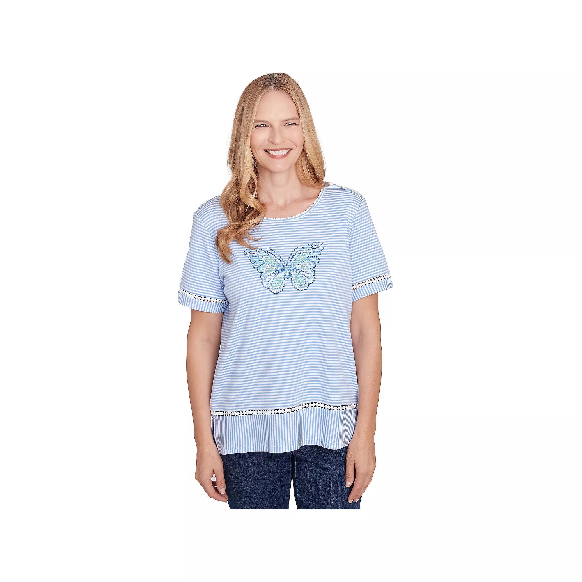 Petite Alfred Dunner Striped Butterfly Short Sleeve Tee, Women's, Size: XL Petite, Purple Product Image