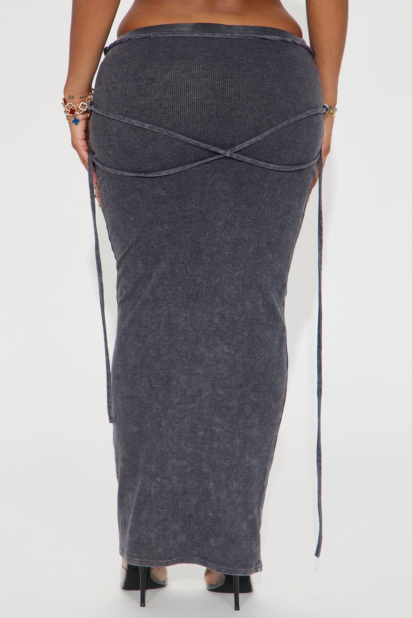 Crossed My Mind Mineral Wash Maxi Skirt - Charcoal Product Image