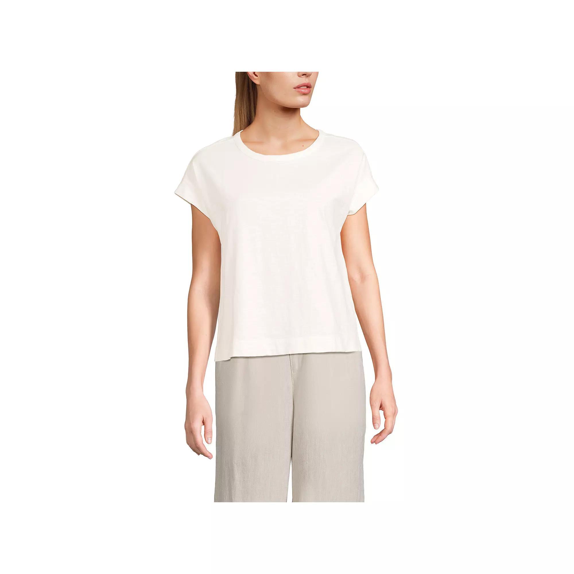 Women's Lands' End Short Sleeve Boxy Slub Tee, Size: Small, Ivory Product Image