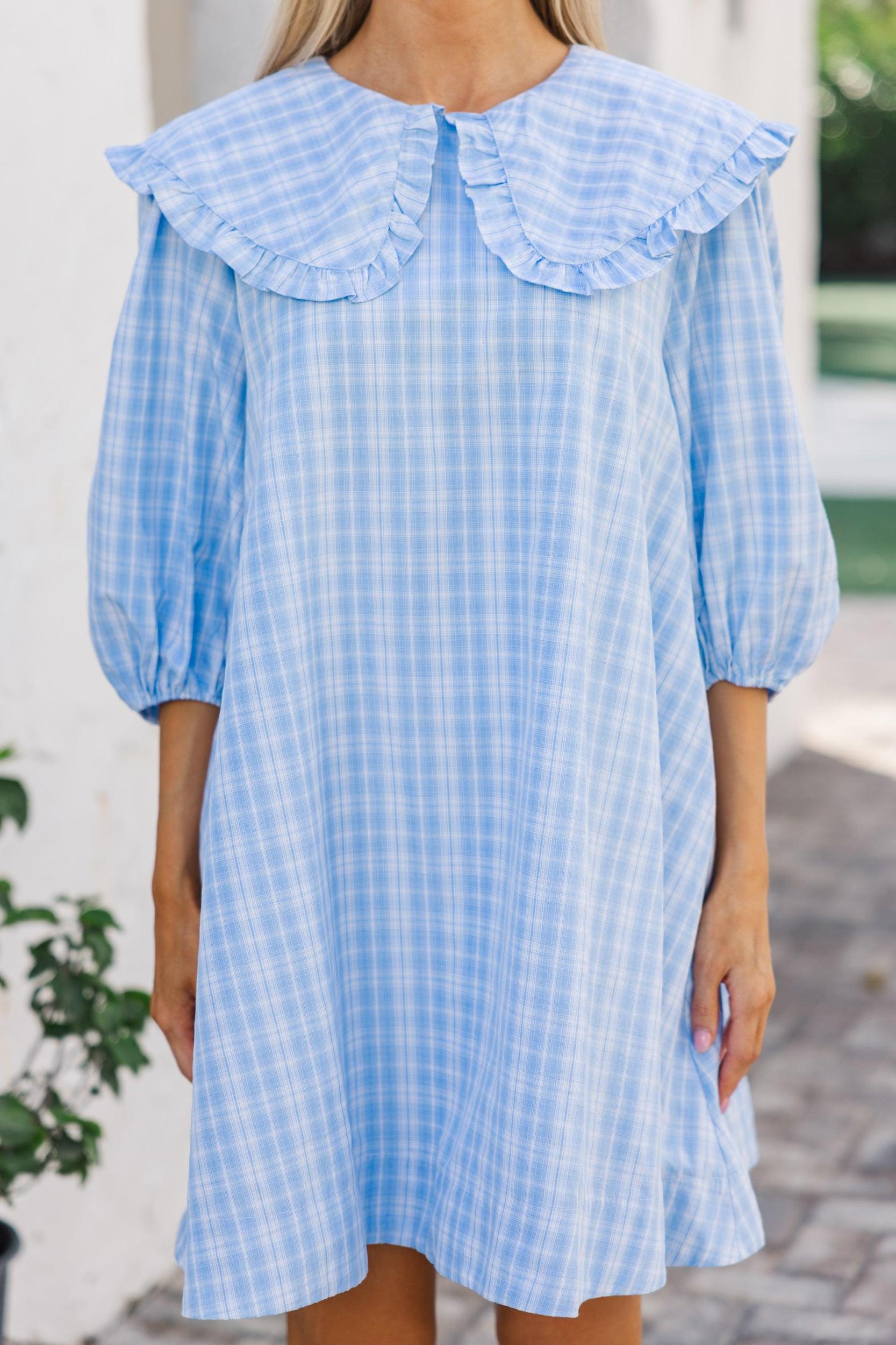 The Caring Light Blue Gingham Dress Female Product Image