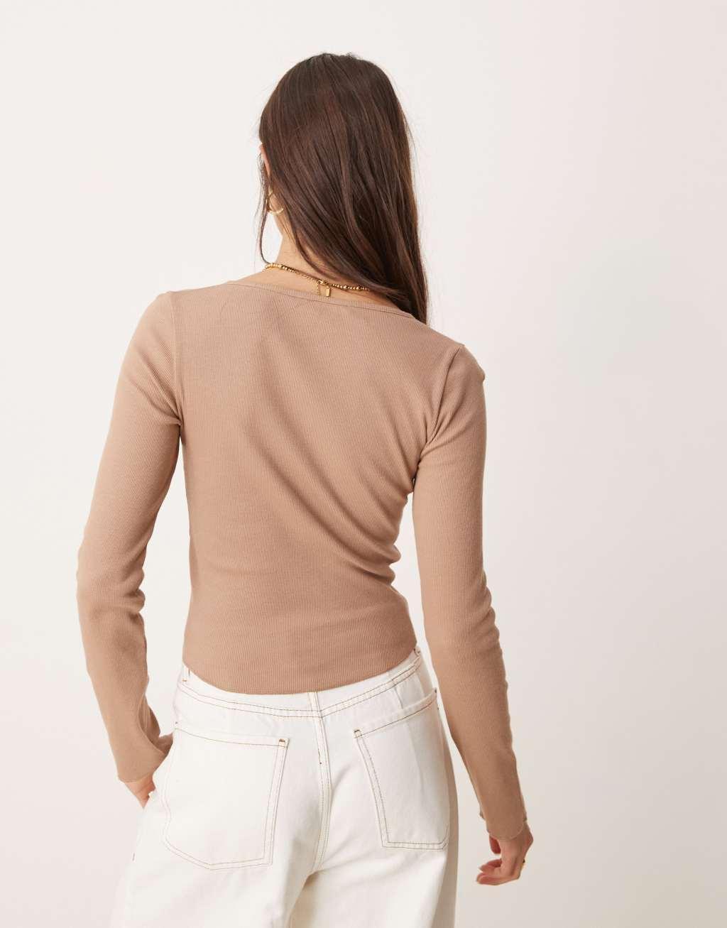 Miss Selfridge henley long sleeve top with poppers in ginger snap Product Image