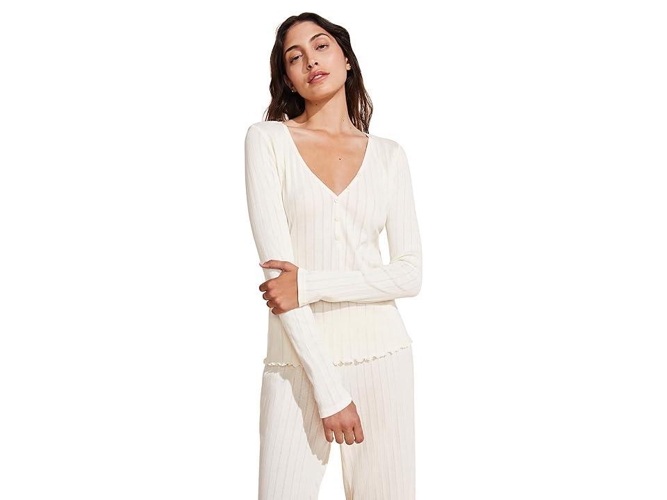 Eberjey Pointelle V Neck Henley Top Product Image