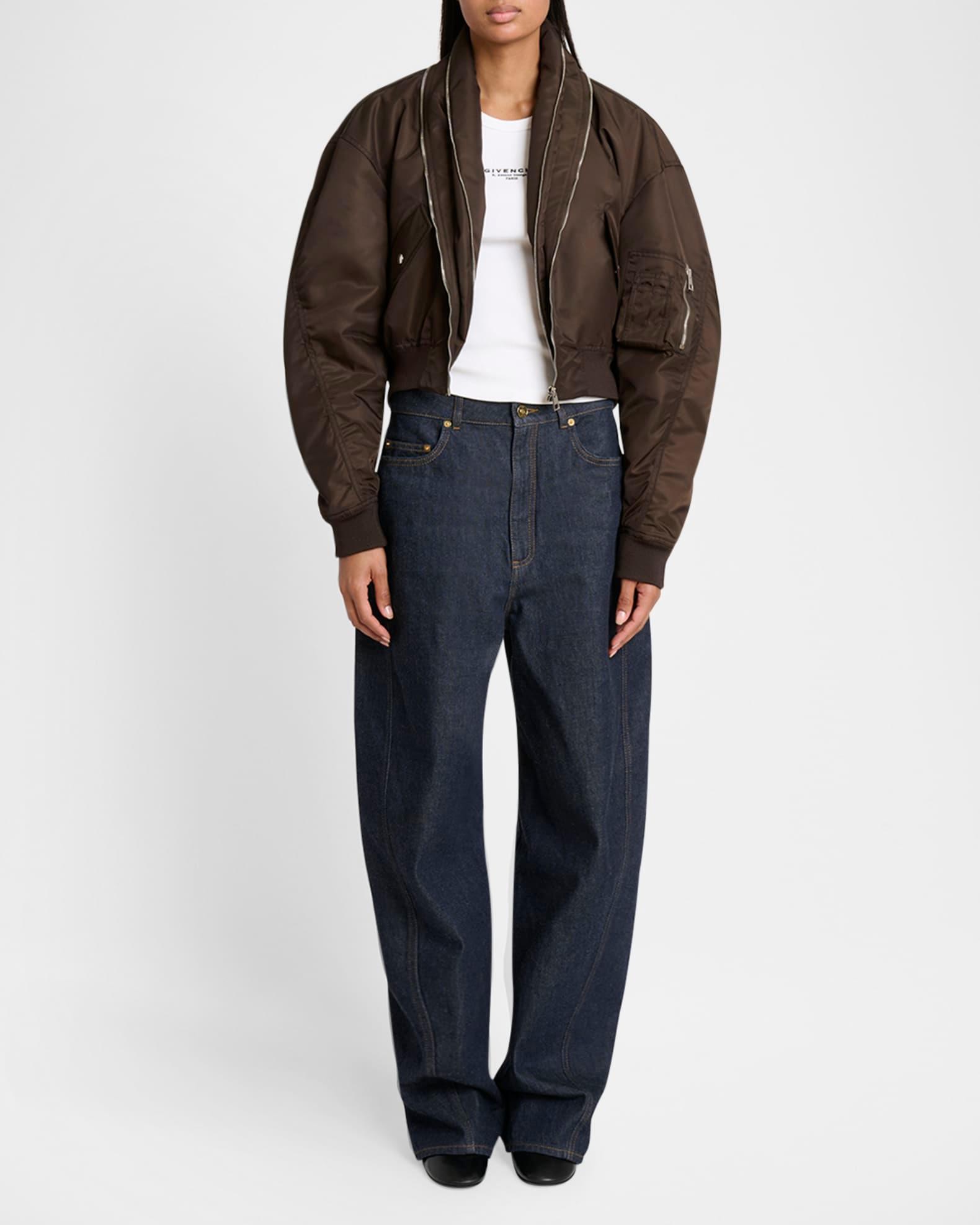 Zipped Double Shawl-Collar Crop Bomber Product Image