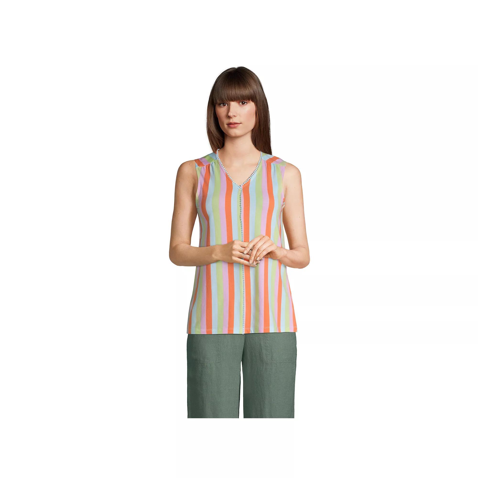 Womens Lands End Pom-Pom V-Neck Tank Top Product Image