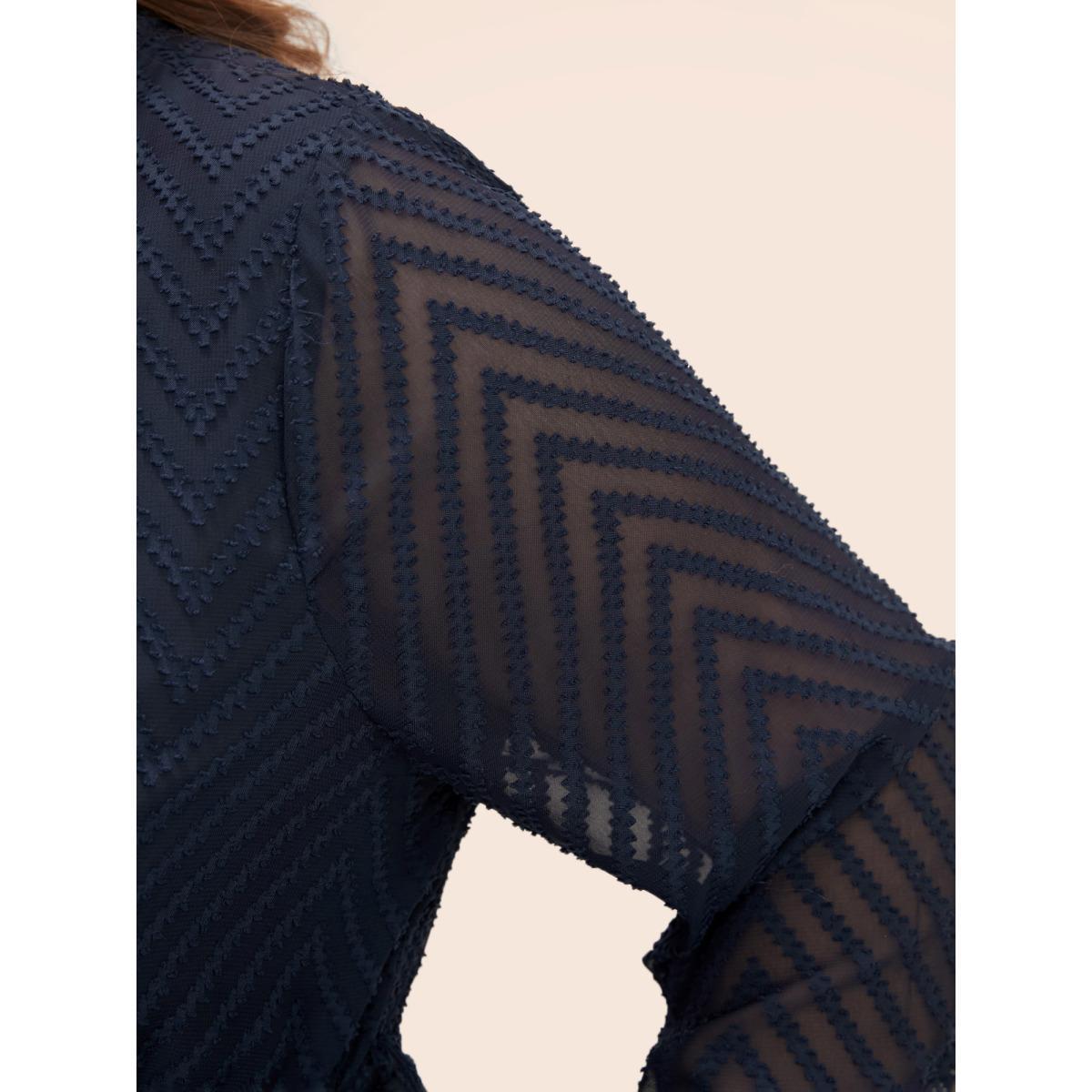 Chiffon Geometric Elegance Plain Navy Belt Plus Size Midi Dress Women Pocket Lantern Sleeve Long Sleeve V Neck Pocket Dailywear Midi Dress BloomChic Product Image
