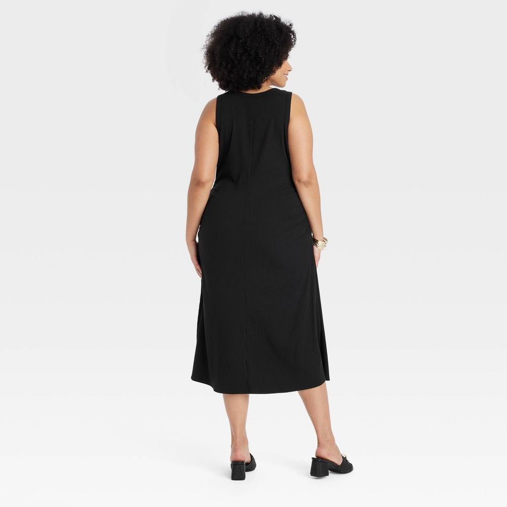 Womens Rib Knit Midi Bodycon Dress - A New Day Black 4X Product Image