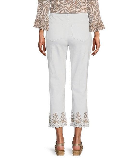 Multiples Embroidered Fringe Edge Denim Crop Jeans Product Image
