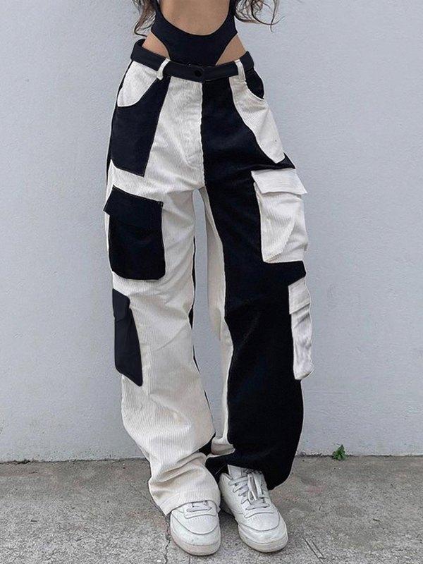 Patchwork Corduroy Cargo Pants Product Image