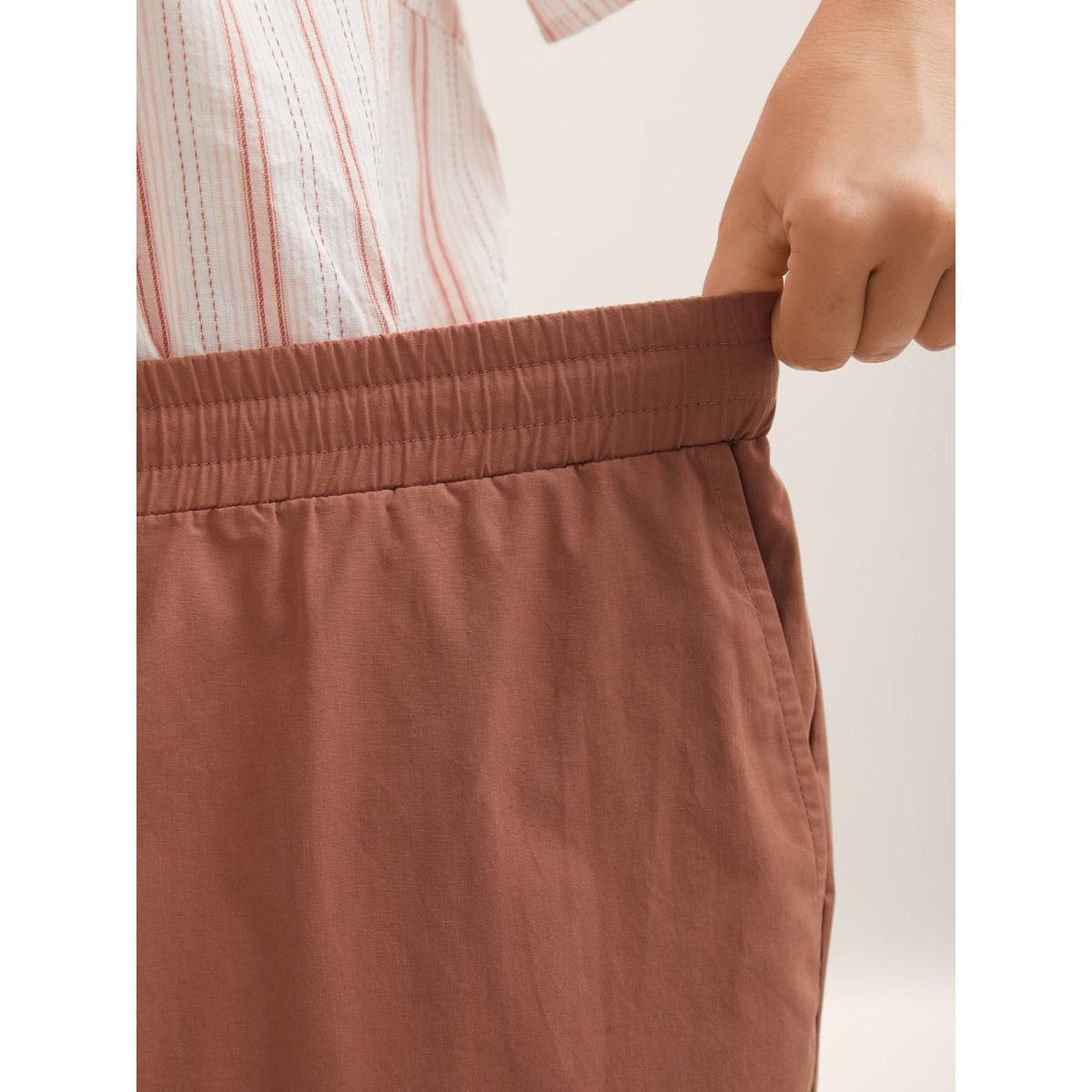 Plus Size Cotton Drawstring Straight-Leg Pants Women Rust Resort Straight Leg Mid Rise Vacation Pants BloomChic 12/L Product Image