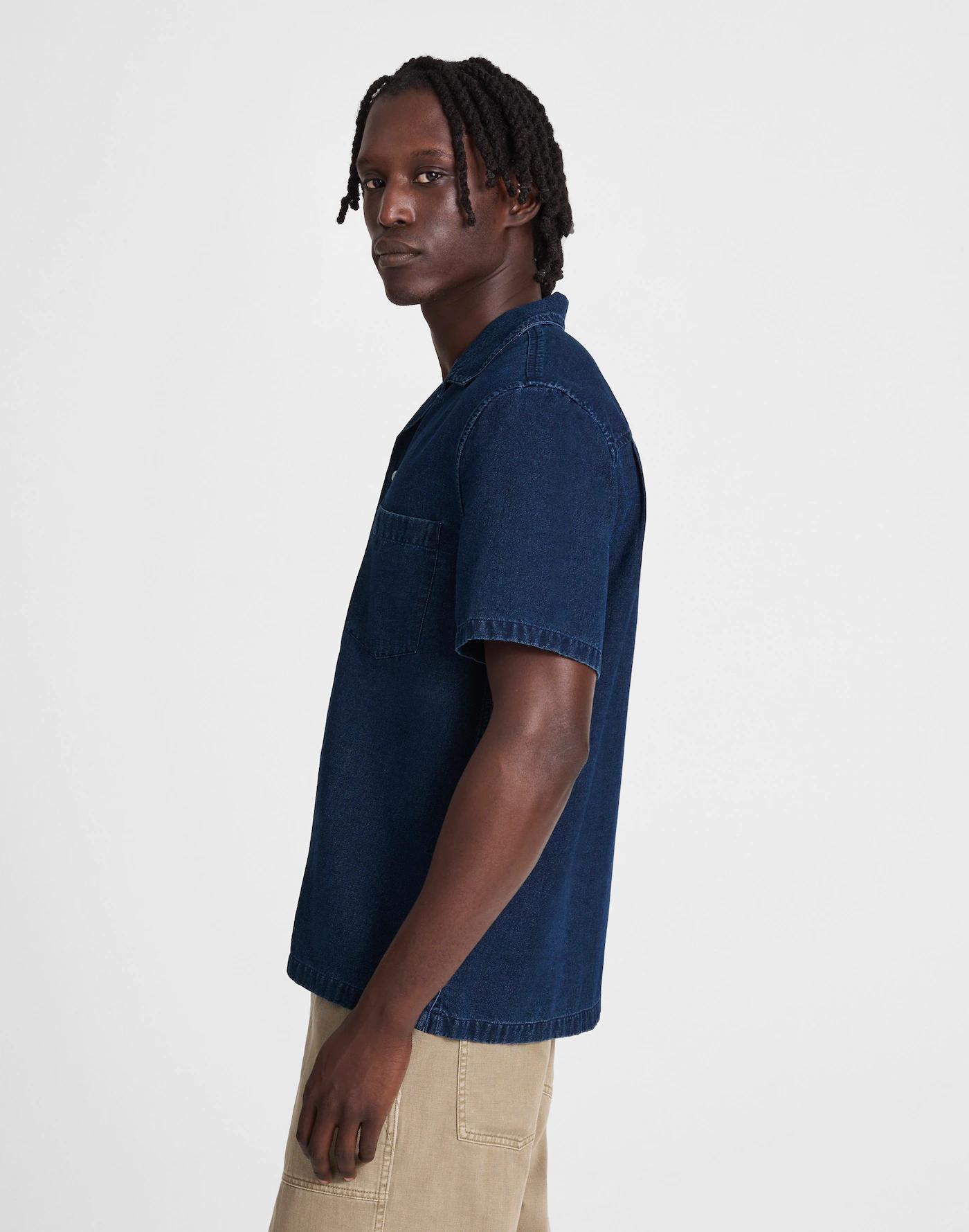 Indigo-Dyed Camp-Collar Short-Sleeve Shirt Product Image