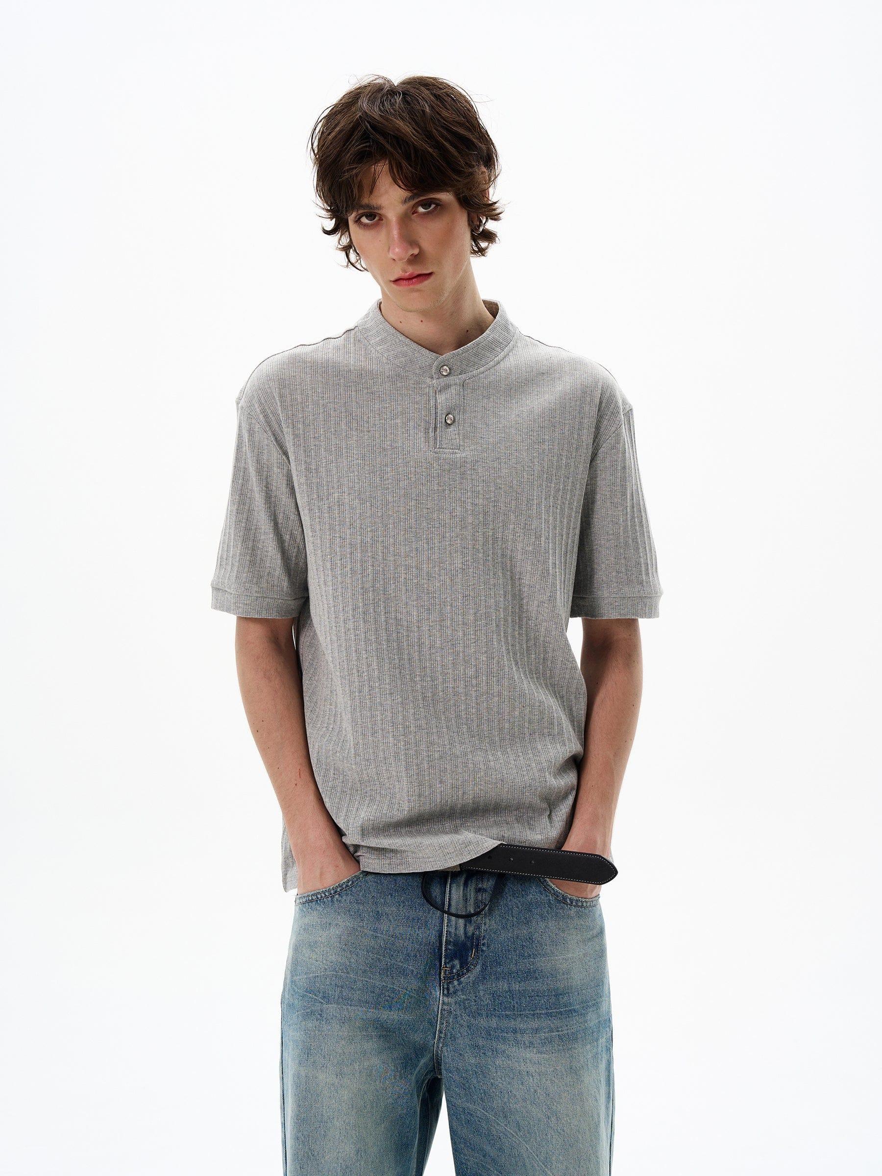 RT No. 12701 TEXTURE KNIT HENRY COLLAR SHORT SLEEVE SHIRT Product Image