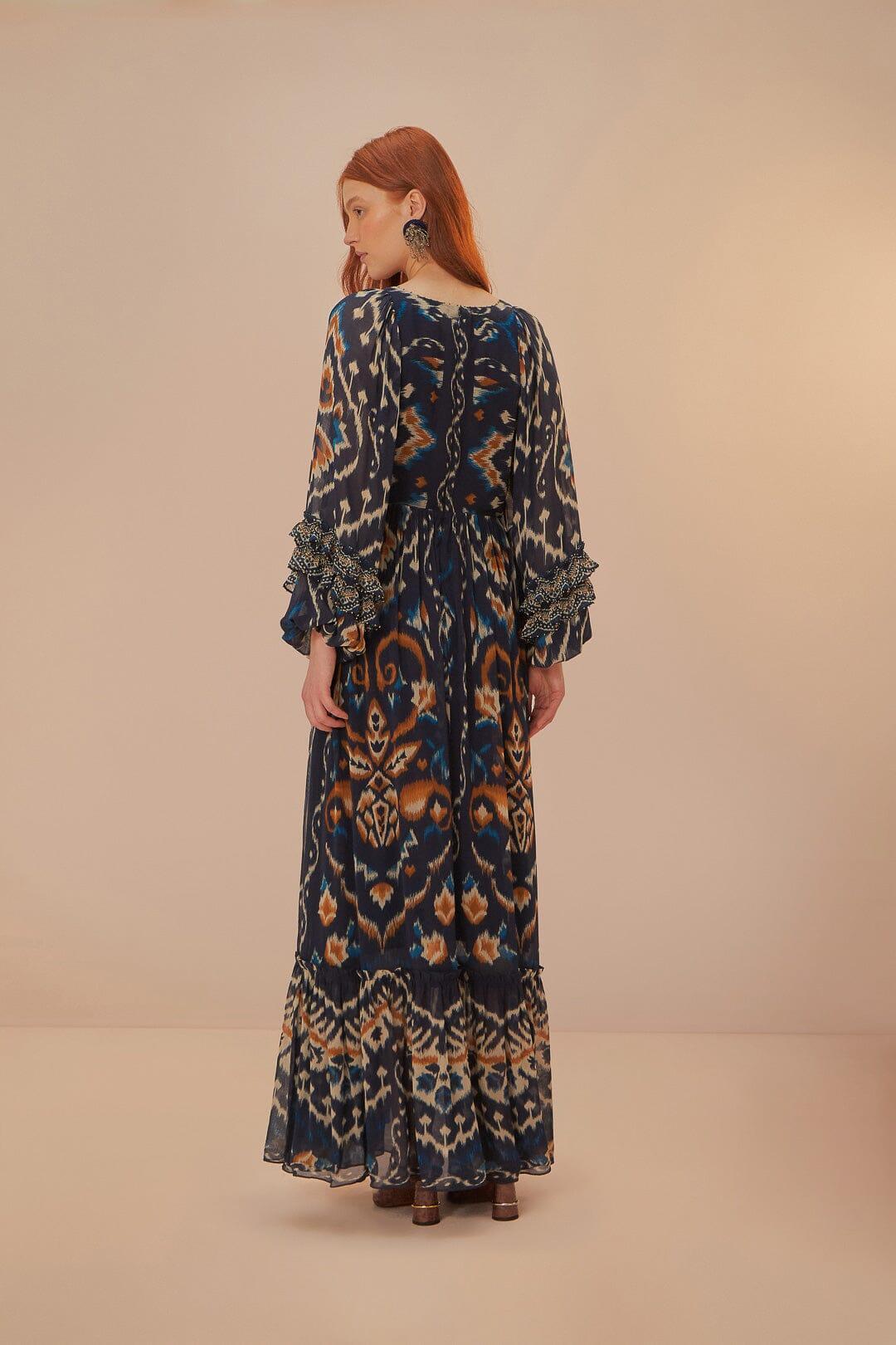 Pineaple Ikat Blue Maxi Dress, PINEAPPLE IKAT BLUE / M Product Image