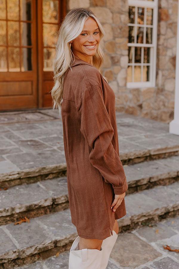 Afternoon Escape Linen-Blend Mini Dress in Chocolate Product Image