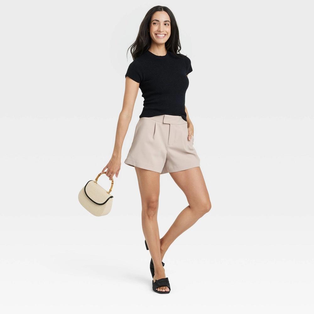 Women's High-Rise Tailored Shorts - A New Day™ Beige 12: Recycled Polyester, Rayon, Spandex, Inside Pocket Product Image