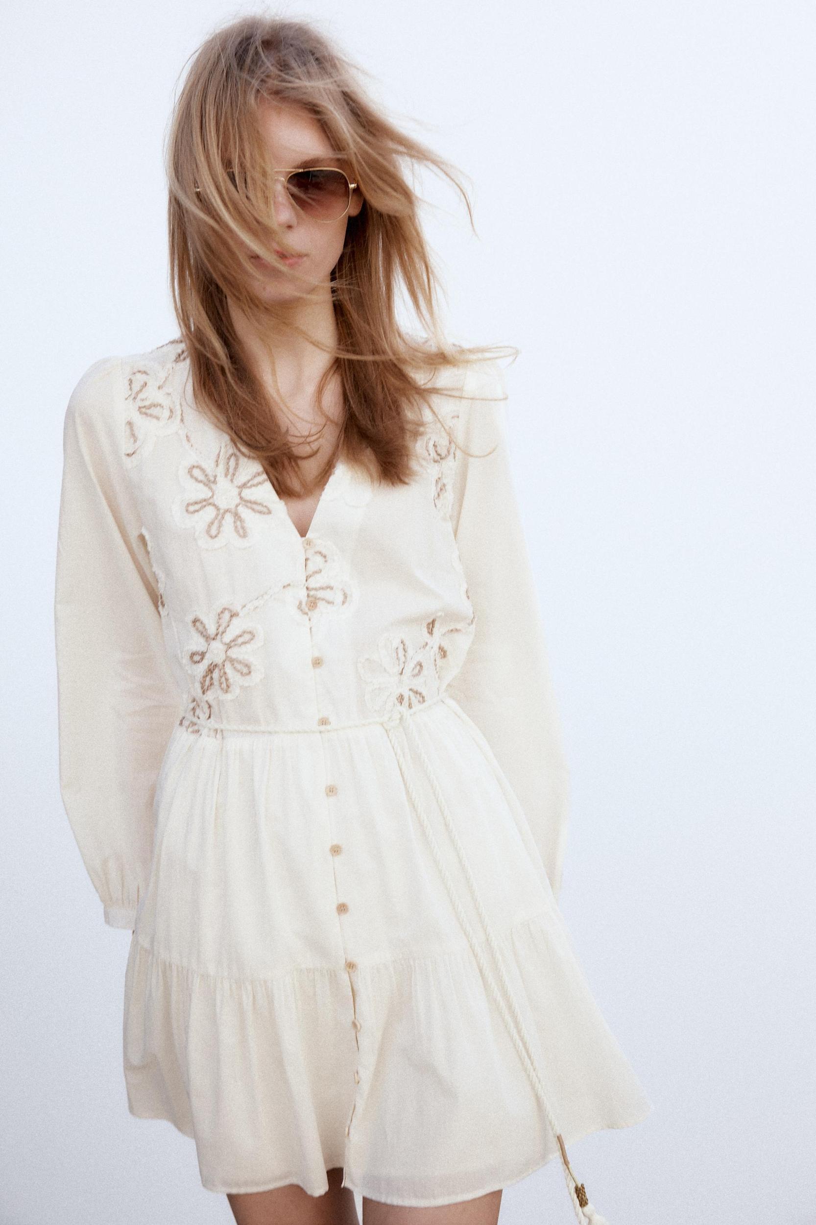 EMBROIDERED FLORAL MINI DRESS Product Image