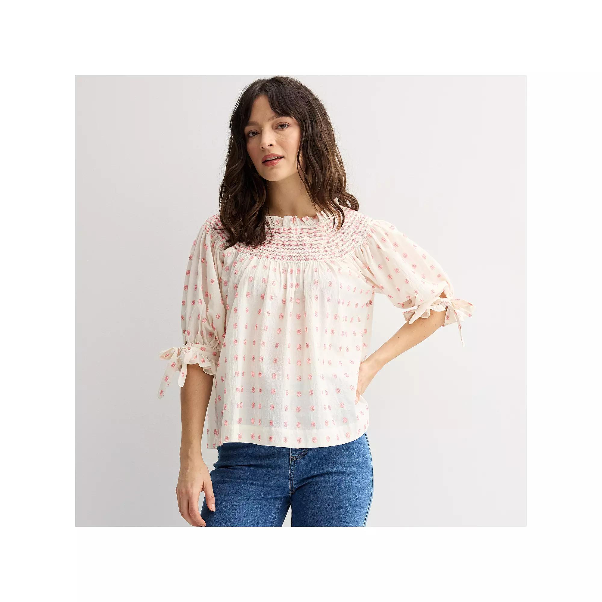 Womens Farmers Market Smocked Neck Top Product Image