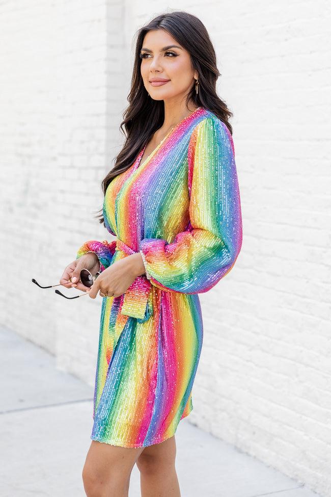 Light Up My World Rainbow Striped Sequin Mini Dress FINAL SALE Product Image