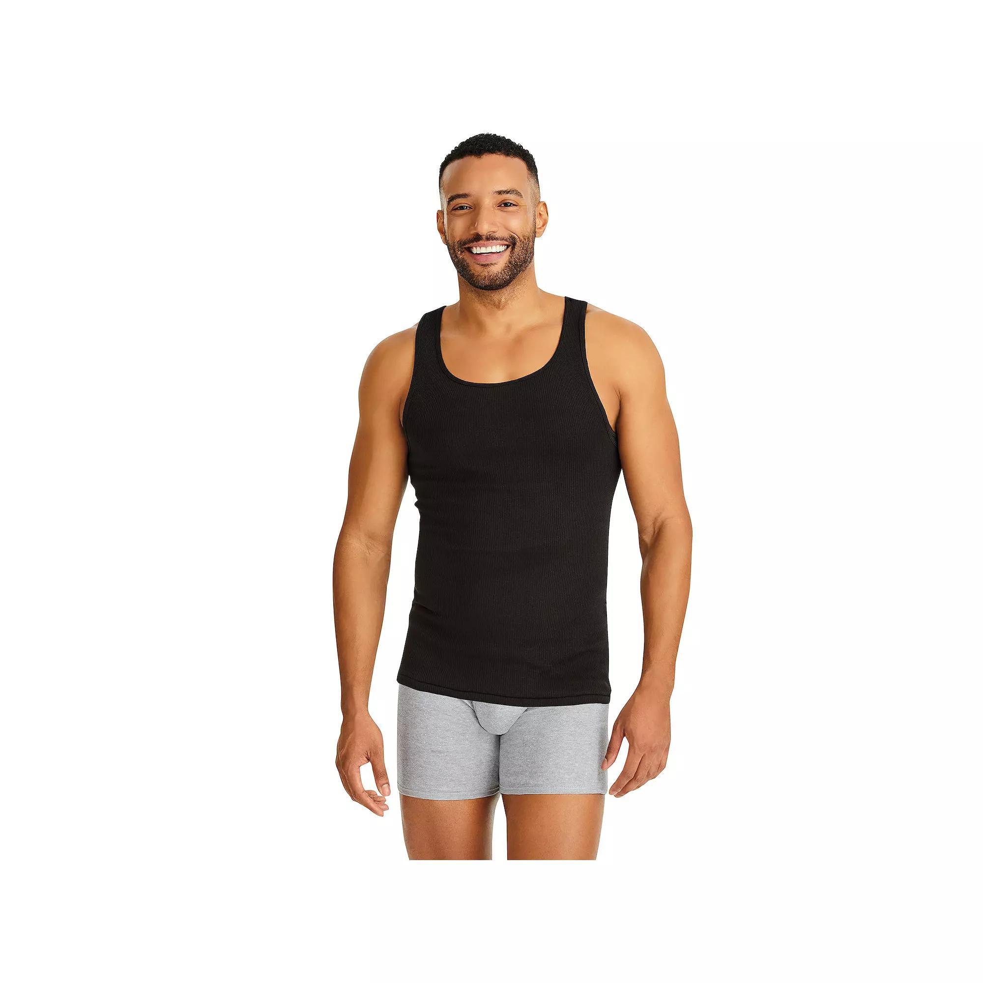 Hanes Ultimate 6-Pack Men's ComfortSoft Black/Grey Tank Undershirt, Size: XL, Black Gray Product Image