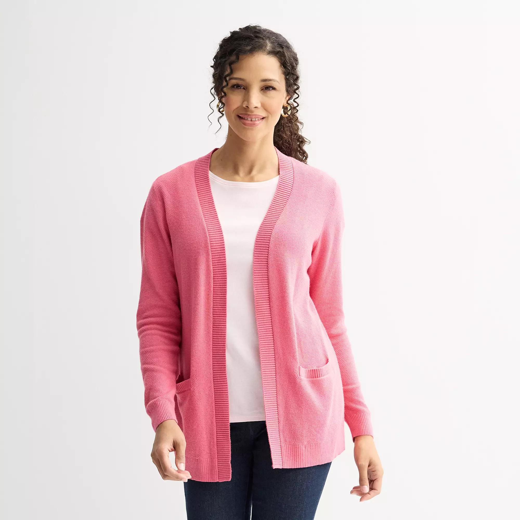 Petite Croft & Barrow® Open-Front Cardigan with Pockets, Women's, Size: XXL Petite, Pinkberry Product Image