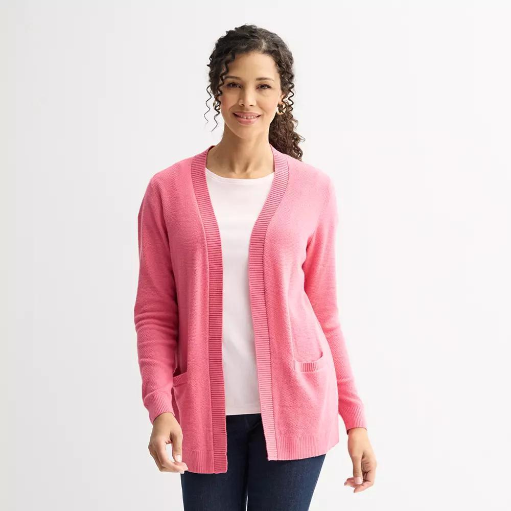 Petite Croft & Barrow® Open-Front Cardigan with Pockets, Women's, Size: XXL Petite, Pinkberry Product Image