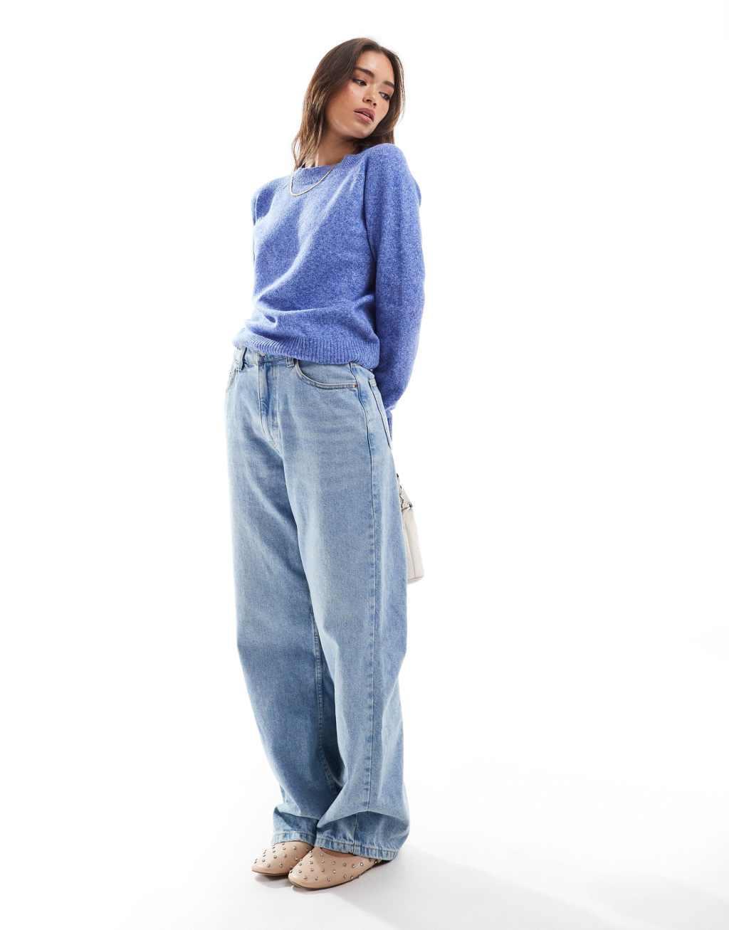Vero Moda round neck knit sweater in blue Product Image
