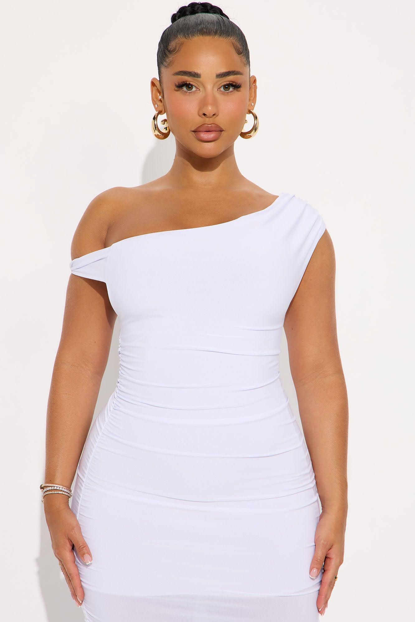 Blind Date One Shoulder Midi Dress - White Female Product Image