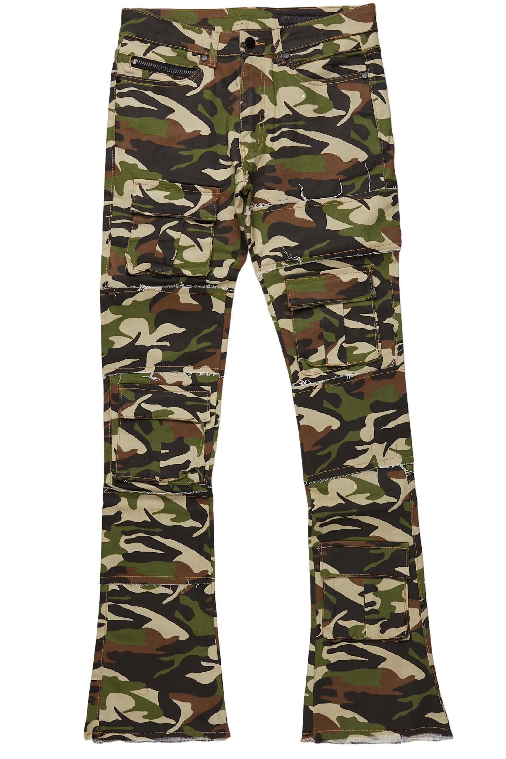Duggar Green Camo Cargo Stacked Flare Jean Male Product Image
