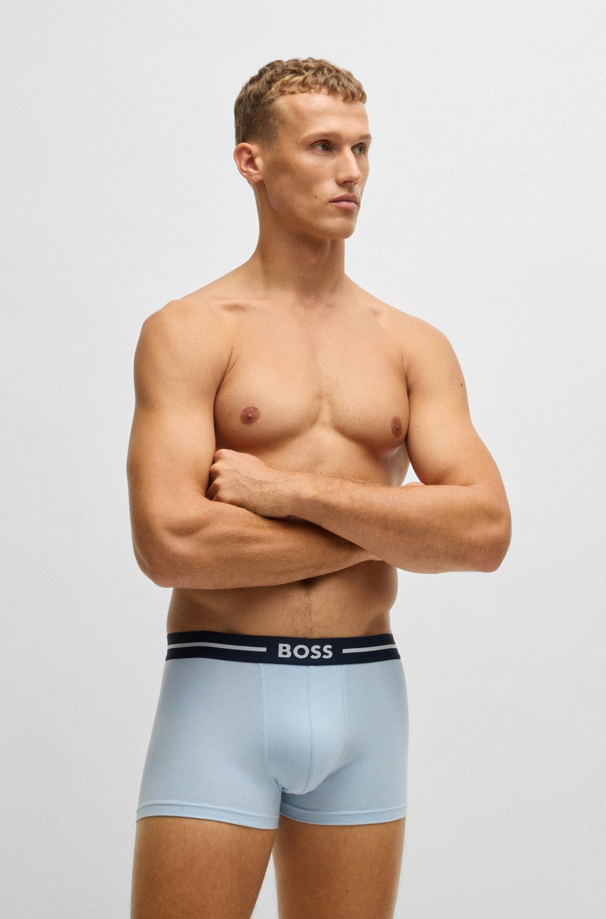 Three-pack of stretch-cotton plain and monogrammed trunks  Product Image