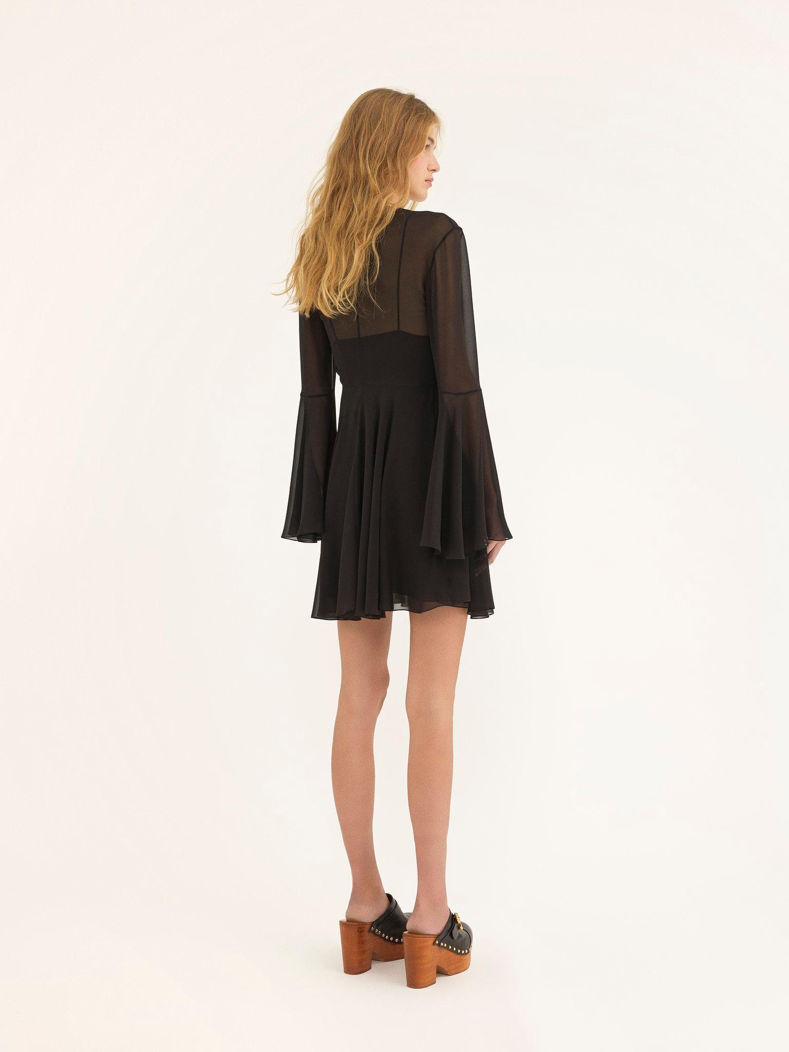 Flared mini dress in silk georgette Product Image