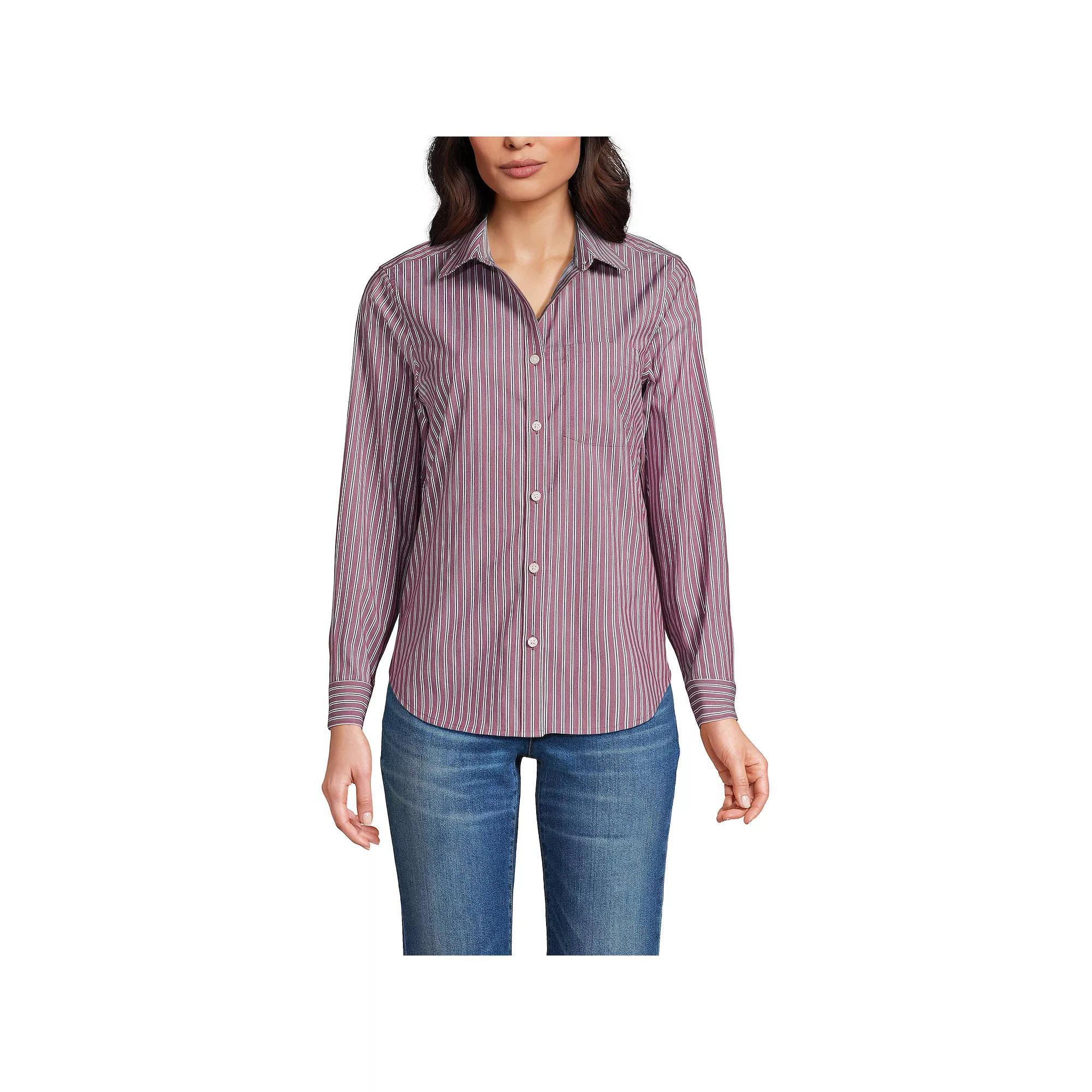 Women's Lands' End Cooling Button-Front Shirt, Size: Medium, Green Stripe Product Image